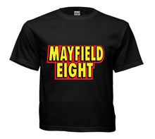 Load image into Gallery viewer, Black t-shirt Mayfield Eight logo